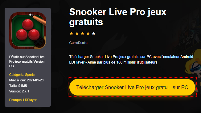 Installer Snooker Live Pro jeux gratuits sur PC 