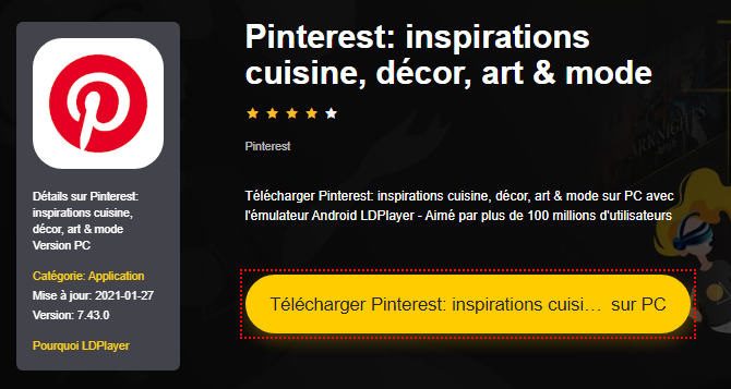 Installer Pinterest: inspirations cuisine, décor, art & mode sur PC 